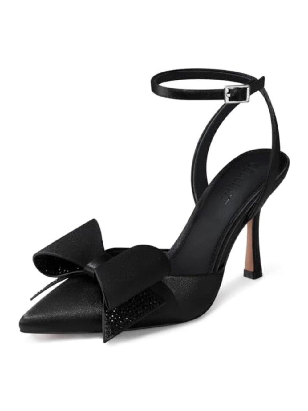 Women's Bow Kitten Heels: Rhinestone Stiletto Sandals with Ankle Strap